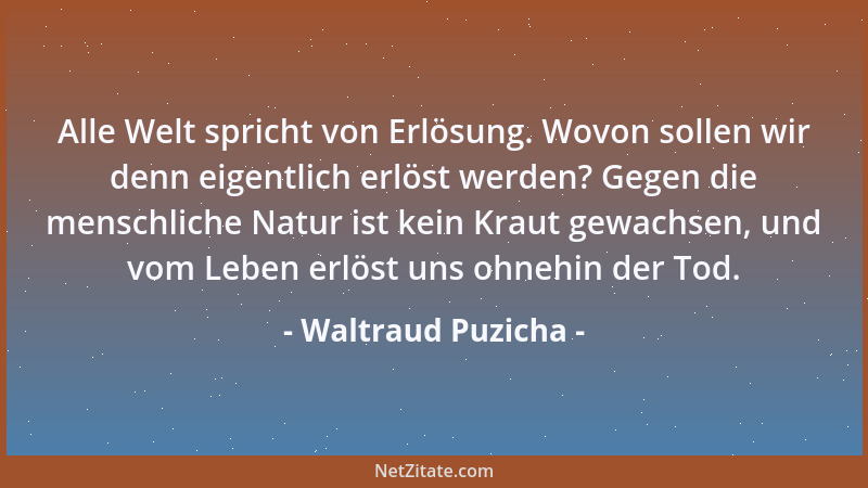 Waltraud Puzicha - Alle Welt spricht von Erlösung. Wovon sollen wir denn eigentlich erlöst werden? Gegen die menschliche Na...