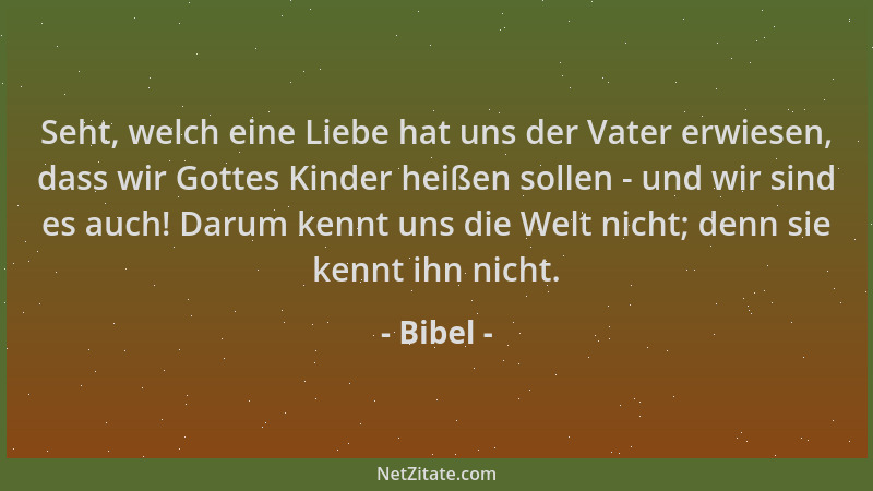 Bibel - Seht, welch eine Liebe hat uns der Vater erwiesen, dass wir Gottes Kinder heißen sollen - und wir sind es auch! Dar...