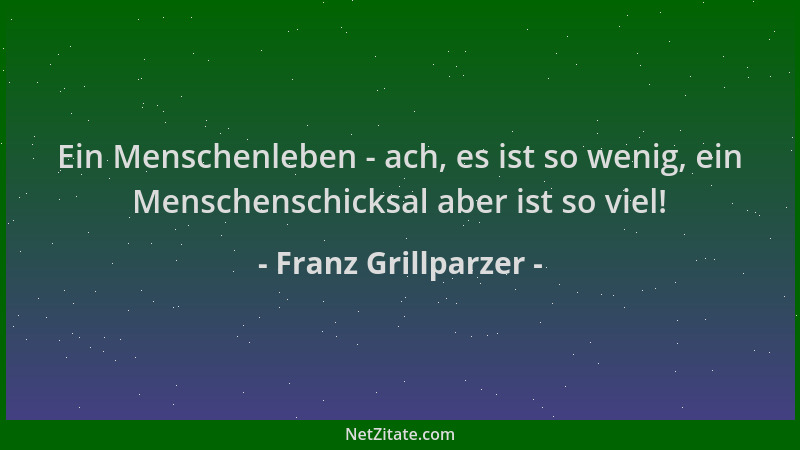 Franz Grillparzer - Ein Menschenleben - ach, es ist so wenig, ein Menschenschicksal aber ist so viel!...