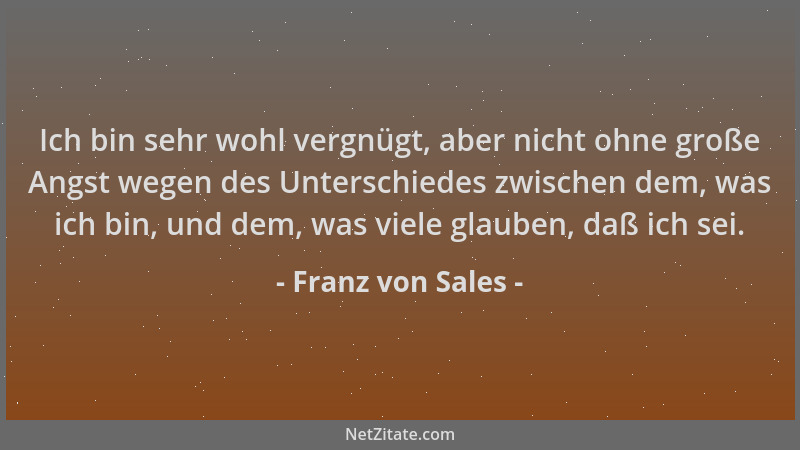 Franz von Sales - Ich bin sehr wohl vergnügt, aber nicht ohne große Angst wegen des Unterschiedes zwischen dem, was ich bin...