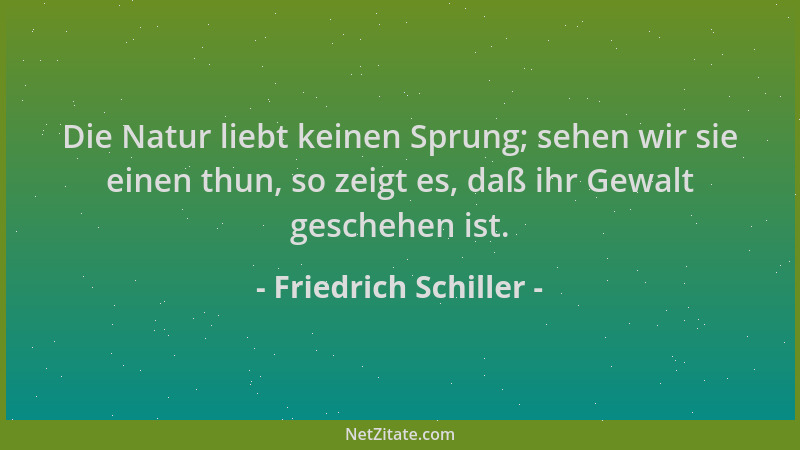 Friedrich Schiller - Die Natur liebt keinen Sprung; sehen wir sie einen thun, so zeigt es, daß ihr Gewalt geschehen ist....