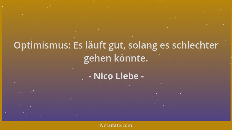Nico Liebe - Optimismus: Es läuft gut, solang es schlechter gehen könnte....