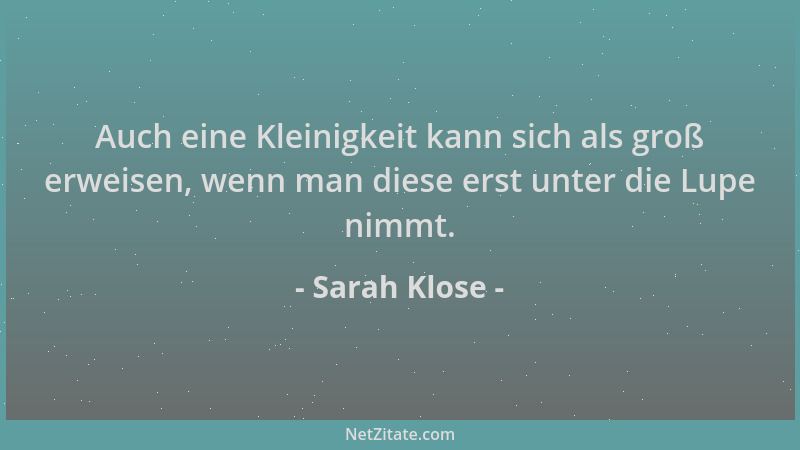 Sarah Klose - Auch eine Kleinigkeit kann sich als groß erweisen, wenn man diese erst unter die Lupe nimmt....
