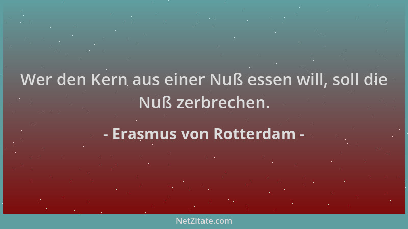 Erasmus von Rotterdam - Wer den Kern aus einer Nuß essen will, soll die Nuß zerbrechen....