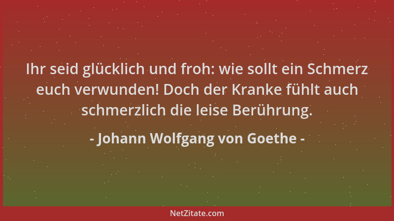 Johann Wolfgang von Goethe - Ihr seid glücklich und froh: wie sollt ein Schmerz euch verwunden! Doch der Kranke fühlt auch...