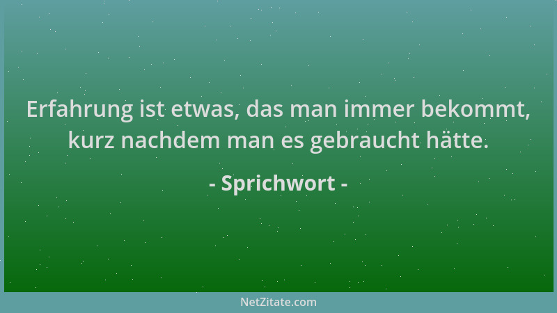 Sprichwort - Erfahrung ist etwas, das man immer bekommt, kurz nachdem man es gebraucht hätte....