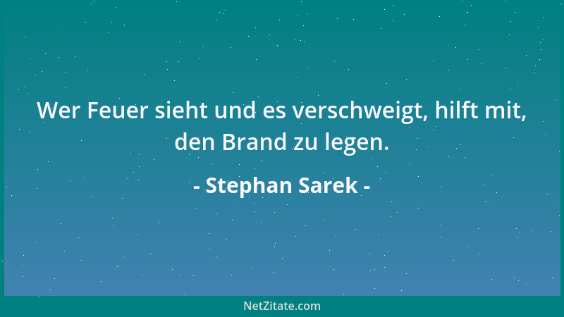 Stephan Sarek - Wer Feuer sieht und es verschweigt, hilft mit, den Brand zu legen....