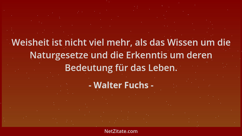 Walter Fuchs - Weisheit ist nicht viel mehr, als das Wissen um die Naturgesetze und die Erkenntis um deren Bedeutung für da...