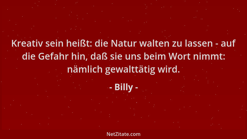 Billy - Kreativ sein heißt: die Natur walten zu lassen - auf die Gefahr hin, daß sie uns beim Wort nimmt: nämlich gewalttät...
