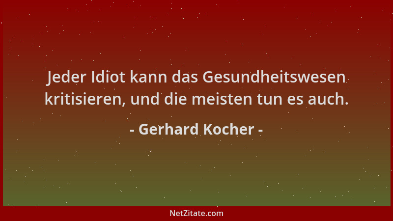 Gerhard Kocher - Jeder Idiot kann das Gesundheitswesen kritisieren, und die meisten tun es auch....