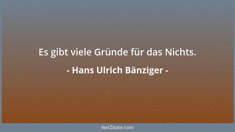 Hans Ulrich Bänziger - Es gibt viele Gründe für das Nichts....