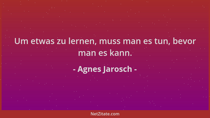 Agnes Jarosch - Um etwas zu lernen, muss man es tun, bevor man es kann....