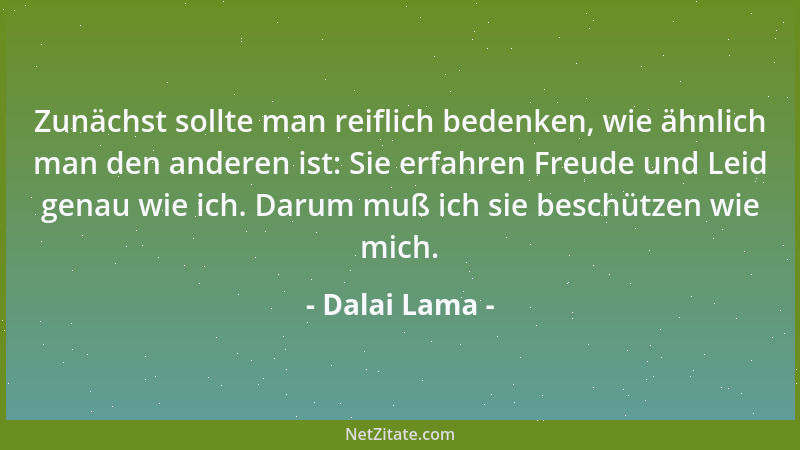 Dalai Lama - Zunächst sollte man reiflich bedenken, wie ähnlich man den anderen ist: Sie erfahren Freude und Leid genau wie...