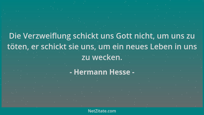 Hermann Hesse - Die Verzweiflung schickt uns Gott nicht, um uns zu töten, er schickt sie uns, um ein neues Leben in uns zu...