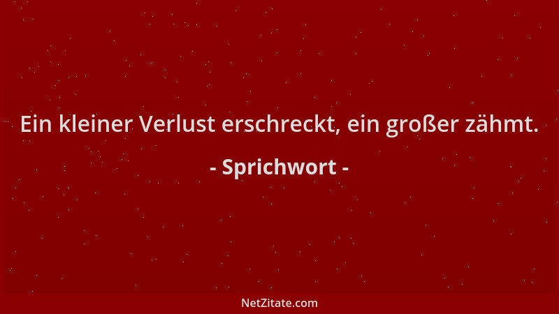 Sprichwort - Ein kleiner Verlust erschreckt, ein großer zähmt....