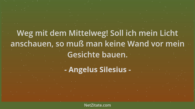 Angelus Silesius - Weg mit dem Mittelweg! Soll ich mein Licht anschauen, so muß man keine Wand vor mein Gesichte bauen....