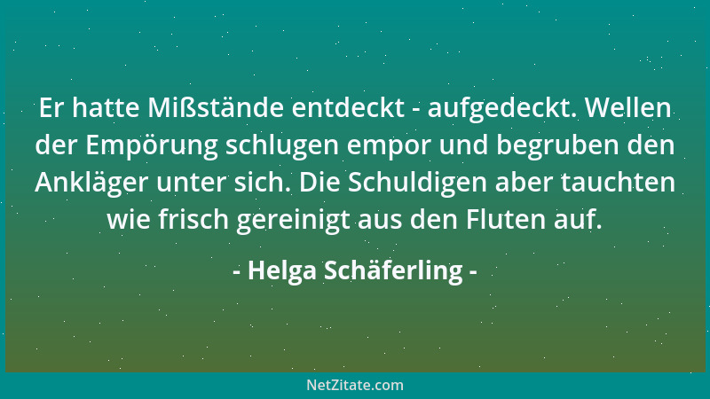 Helga Schäferling - Er hatte Mißstände entdeckt - aufgedeckt. Wellen der Empörung schlugen empor und begruben den Ankläger...