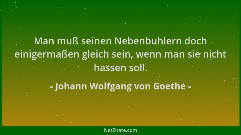 Johann Wolfgang von Goethe - Man muß seinen Nebenbuhlern doch einigermaßen gleich sein, wenn man sie nicht hassen soll....