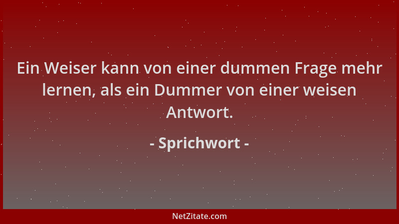 Sprichwort - Ein Weiser kann von einer dummen Frage mehr lernen, als ein Dummer von einer weisen Antwort....