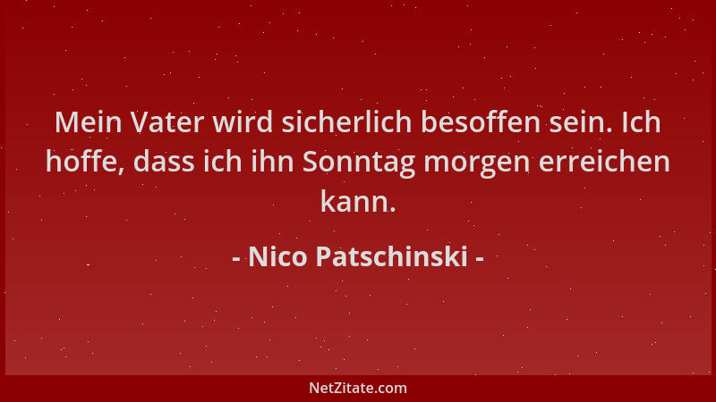 Nico Patschinski - Mein Vater wird sicherlich besoffen sein. Ich hoffe, dass ich ihn Sonntag morgen erreichen kann....