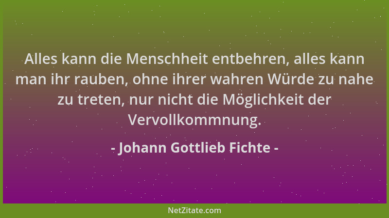 Johann Gottlieb Fichte - Alles kann die Menschheit entbehren, alles kann man ihr rauben, ohne ihrer wahren Würde zu nahe zu...