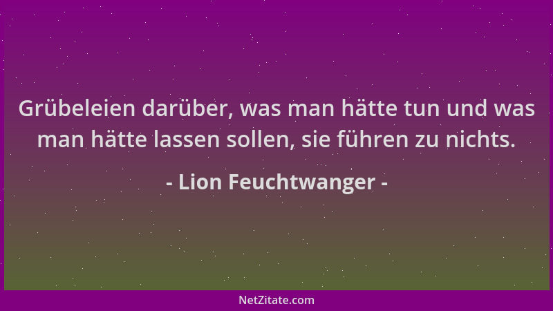 Lion Feuchtwanger - Grübeleien darüber, was man hätte tun und was man hätte lassen sollen, sie führen zu nichts....