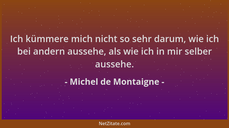 Michel de Montaigne - Ich kümmere mich nicht so sehr darum, wie ich bei andern aussehe, als wie ich in mir selber aussehe....