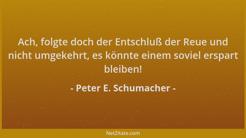 Peter E. Schumacher - Ach, folgte doch der Entschluß der Reue und nicht umgekehrt, es könnte einem soviel erspart bleiben!...