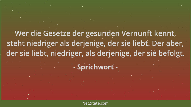 Sprichwort - Wer die Gesetze der gesunden Vernunft kennt, steht niedriger als derjenige, der sie liebt. Der aber, der sie l...