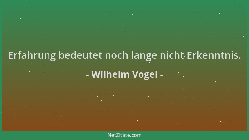 Wilhelm Vogel - Erfahrung bedeutet noch lange nicht Erkenntnis....