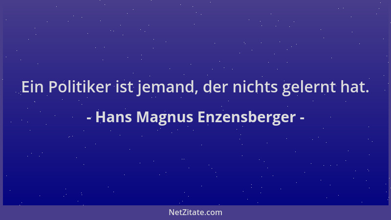Hans Magnus Enzensberger - Ein Politiker ist jemand, der nichts gelernt hat....
