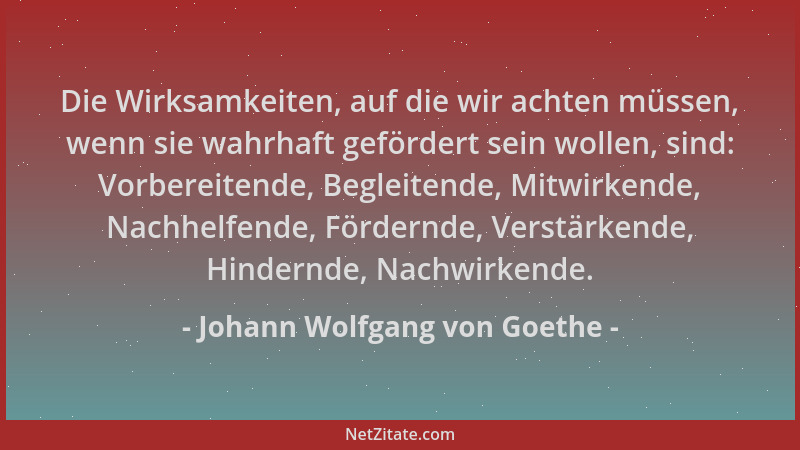 Johann Wolfgang von Goethe - Die Wirksamkeiten, auf die wir achten müssen, wenn sie wahrhaft gefördert sein wollen, sind: V...
