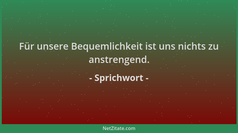 Sprichwort - Für unsere Bequemlichkeit ist uns nichts zu anstrengend....