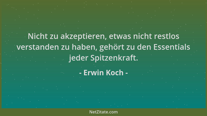 Erwin Koch - Nicht zu akzeptieren, etwas nicht restlos verstanden zu haben, gehört zu den Essentials jeder Spitzenkraft....