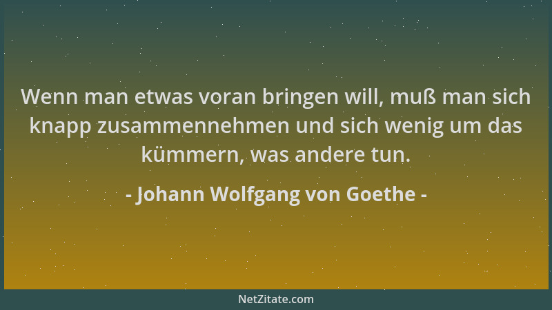 Johann Wolfgang von Goethe - Wenn man etwas voran bringen will, muß man sich knapp zusammennehmen und sich wenig um das küm...