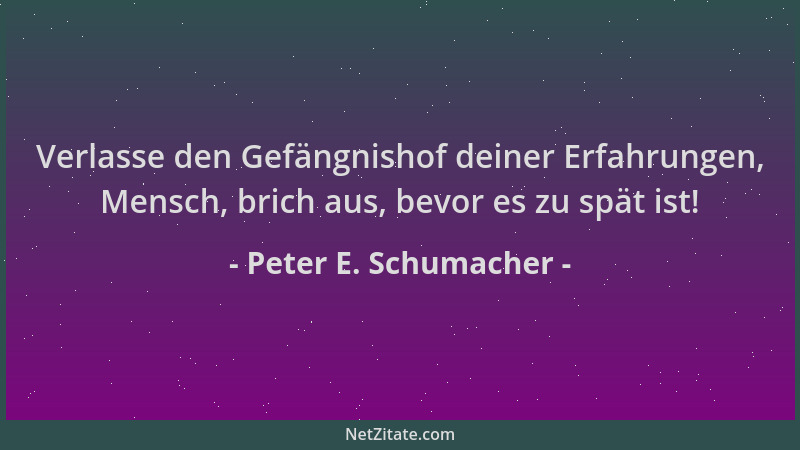 Peter E. Schumacher - Verlasse den Gefängnishof deiner Erfahrungen, Mensch, brich aus, bevor es zu spät ist!...