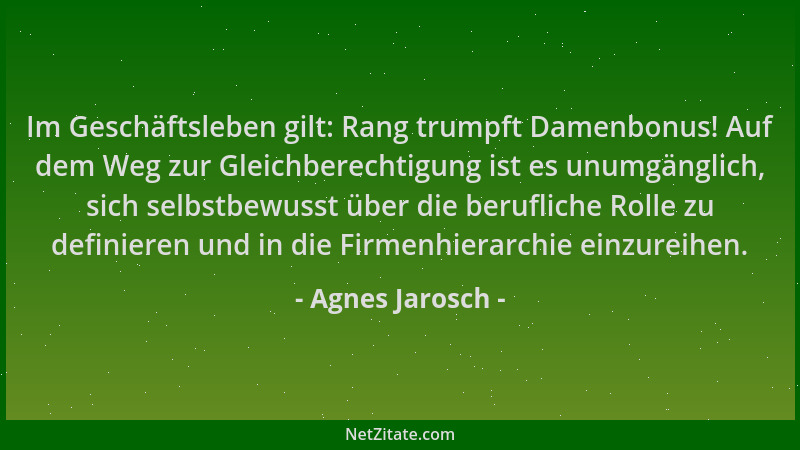 Agnes Jarosch - Im Geschäftsleben gilt: Rang trumpft Damenbonus! Auf dem Weg zur Gleichberechtigung ist es unumgänglich, si...