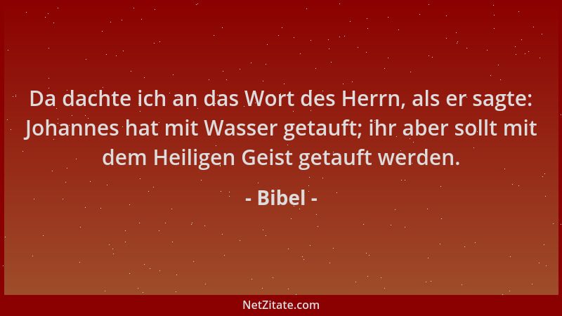 Bibel - Da dachte ich an das Wort des Herrn, als er sagte: Johannes hat mit Wasser getauft; ihr aber sollt mit dem Heiligen...