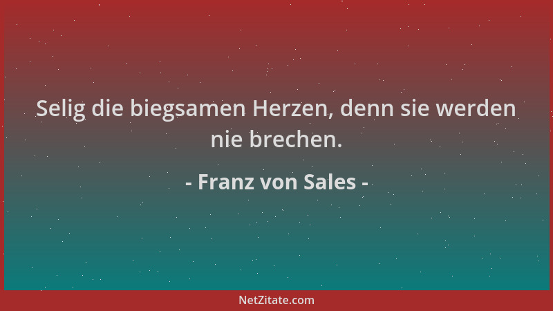 Franz von Sales - Selig die biegsamen Herzen, denn sie werden nie brechen....