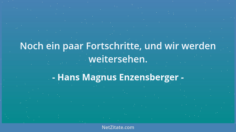 Hans Magnus Enzensberger - Noch ein paar Fortschritte, und wir werden weitersehen....