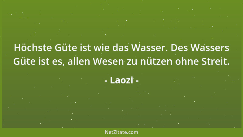 Laozi - Höchste Güte ist wie das Wasser. Des Wassers Güte ist es, allen Wesen zu nützen ohne Streit....