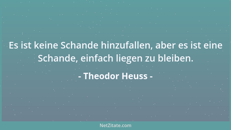 Theodor Heuss - Es ist keine Schande hinzufallen, aber es ist eine Schande, einfach liegen zu bleiben....