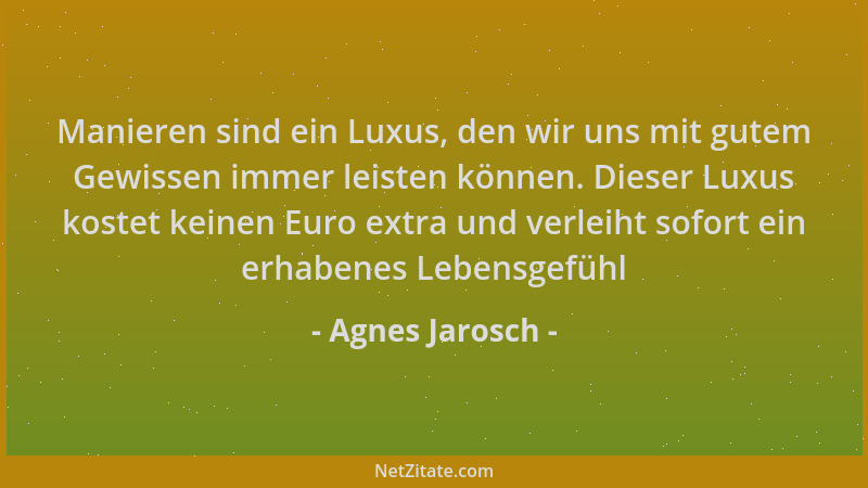 Agnes Jarosch - Manieren sind ein Luxus, den wir uns mit gutem Gewissen immer leisten können. Dieser Luxus kostet keinen Eu...