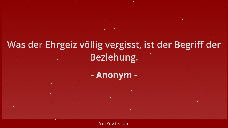 Anonym - Was der Ehrgeiz völlig vergisst, ist der Begriff der Beziehung....