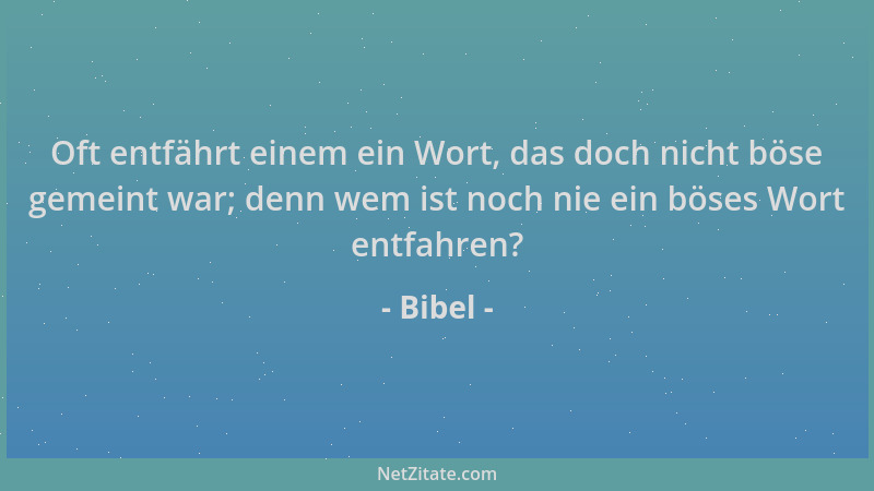 Bibel - Oft entfährt einem ein Wort, das doch nicht böse gemeint war; denn wem ist noch nie ein böses Wort entfahren?...