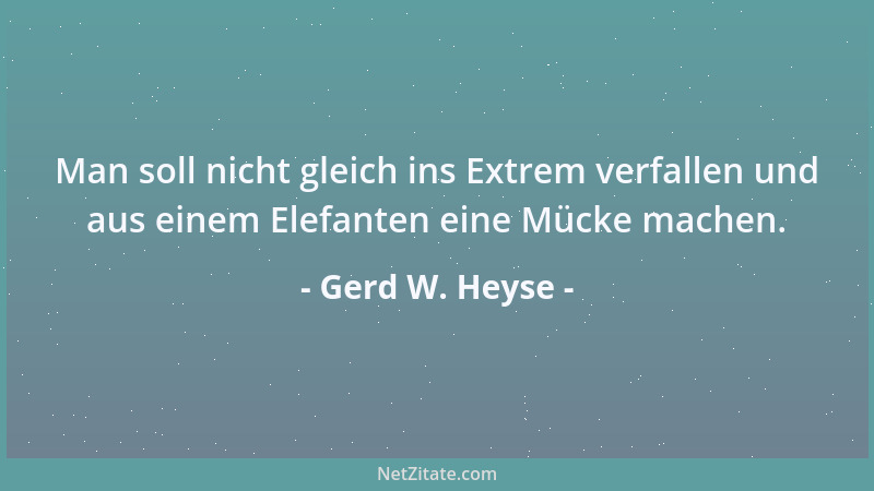 Gerd W. Heyse - Man soll nicht gleich ins Extrem verfallen und aus einem Elefanten eine Mücke machen....