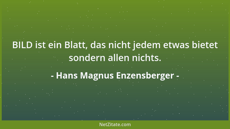 Hans Magnus Enzensberger - BILD ist ein Blatt, das nicht jedem etwas bietet sondern allen nichts....