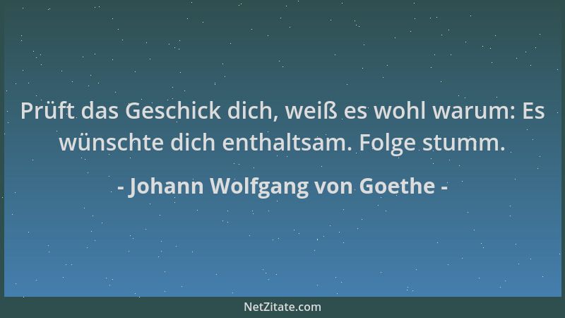 Johann Wolfgang von Goethe - Prüft das Geschick dich, weiß es wohl warum: Es wünschte dich enthaltsam. Folge stumm....