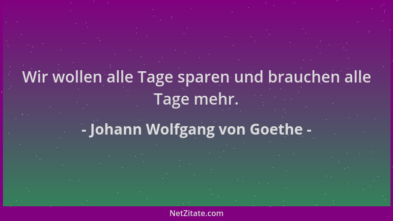 Johann Wolfgang von Goethe - Wir wollen alle Tage sparen und brauchen alle Tage mehr....