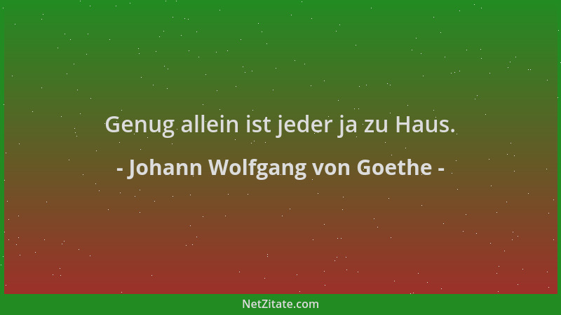 Johann Wolfgang von Goethe - Genug allein ist jeder ja zu Haus....